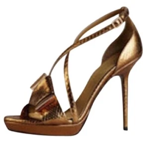 Burberry Golderton Bronze Snakeskin leather PYTHON BOW High Heel Sandals 37 - Picture 1 of 12