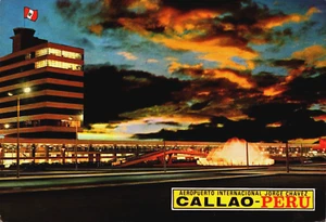 Perú Callao Vista Nocturna del Aeropuerto Internacional Postal Vintage BS.34 - Imagen 1 de 2