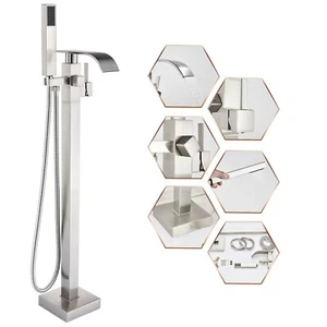 Bathroom Freestanding Tub Faucet Bathtub Filler W/Hand Shower Brushed Nickel - Bild 1 von 10