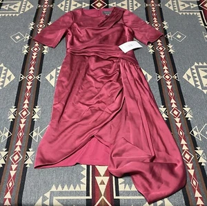 Theia Sz 6 Women’s One Shoulder Satin Dress Pink Draped NWT $695 BR - Picture 1 of 11