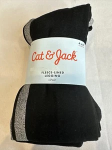 1 Pair Cat & Jack Girls 4-6x Fleece Lined Legging Footless Glitter Black Silver - Picture 1 of 6