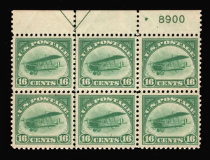 MOMENTEN : TIMBRES US #C2 PLAQUE BLOC DE 6 COMME NEUF LOT OG H #91359 - Photo 1/2