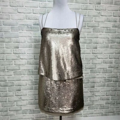 Banana Republic Womens Petite 12 Grey Sequin Tiered Cocktail Evening Dress - Image 1 of 4