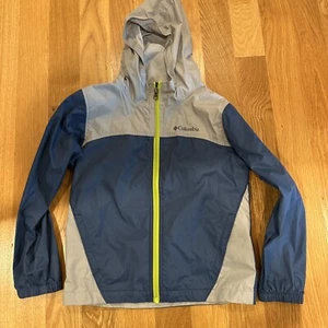 EUC Columbia Light Weight Windbreaker Jacket Shell Boys Sz 8 Blue Gray Hooded - Picture 1 of 8