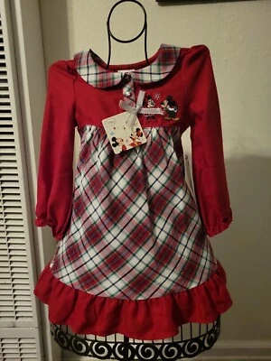 NUEVO CON ETIQUETAS Talla 3 Disney Niñas Pequeñas MICKEY MOUSE Camisón de Navidad Rojo a Cuadros Dormir Foto 1 de 4