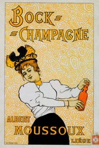 BOTTLE BOCK CHAMPAGNE ALBERT MOUSSOUX LIEGE FRENCH VINTAGE POSTER REPRO - Picture 1 of 3