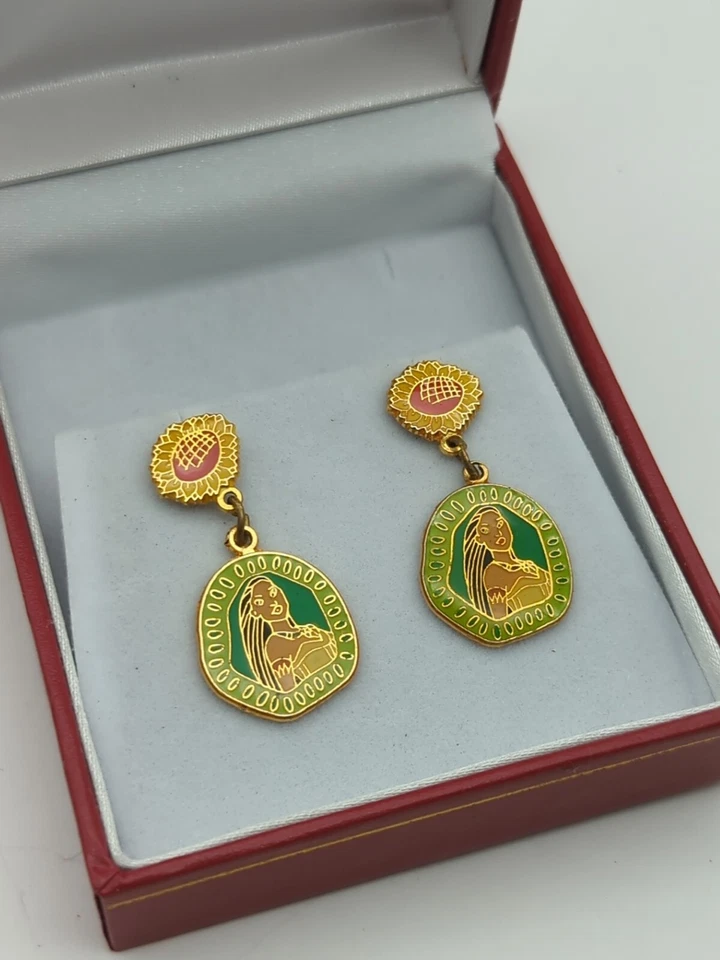 PENDIENTES COLGANTES DISNEY POCAHONTAS ESMALTE GIRASOL VINTAGE JA21* Foto 1 de 4