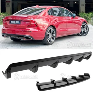 Glossy 6 Shark Fins Wing Rear Diffuser Bumper Spoiler Lip For Volvo S60 S90 V60 - Picture 1 of 11