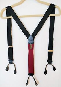 Vintage TRAFALGAR Silk Suspenders Braces – Black & Maroon – Very Nice!
