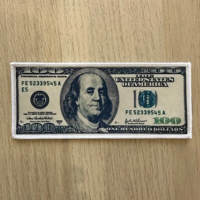 Original Size $100 Dollar Bill Woven Iron On Patch Sew On Logo Emblem Badge - Image 1 of 4