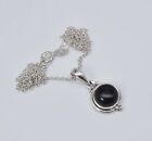 925 Solid Sterling Silver Black Onyx Chain Pendant-18.8 Inch B