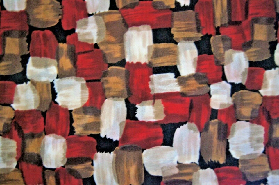 2+ Yards Red White Brown Paint Brush Strokes Semi Sheer Fabric 82" X 60"   - Image 1 of 3