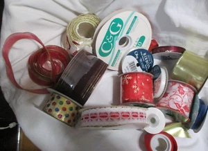 Mixed Lot Holiday Crafting Ribbon Some Wired Edge Some New Full Spools - Picture 1 of 11