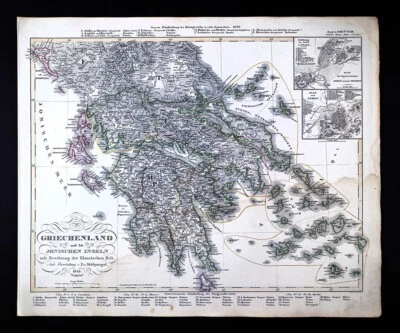 1845 Stieler Map Greece Athens Sparta Olympia Cyclades Thera Delos Paros Naxos - Image 1 of 4