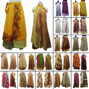 Indian Vintage Silk Sari Recycled Wrap Around Skirt Reversible Women 20 Pcs lot - Picture 1 of 8