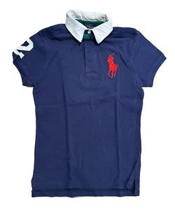 $125 Polo Ralph Lauren Womens Mesh Knit Big Pony Shirt Navy Blue Red Medium - Picture 1 of 4
