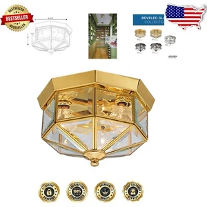 Elegant 9-Inch Brass Close-to-Ceiling Light Fixture, Dimmable Ambiance - Picture 1 of 9