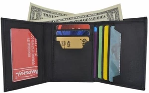 Slim Mens Trifold Grain Leather Wallet Case Credit Card Window ID License Black - Picture 1 of 8