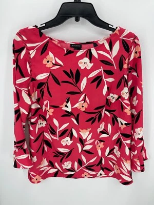 Talbots Top Womens Small Red Floral Boat Neck Ruffled Long Sleeve Artsy Boho - Image 1 of 4