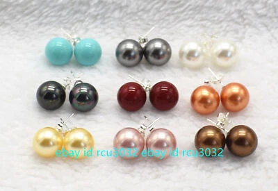 Aretes de plata con cuentas redondas perlas multicolor del Mar del Sur de 8/10/12/14 mm Foto 1 de 4