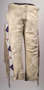 Herren Old Style American Western Beige Perlen Buckskin Büffellederhose - Bild 1 von 3