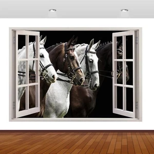 Horses Stallion Animals Rider 3D Smashed Wall Sticker Poster Vinyl Mural S632 - Picture 1 of 1