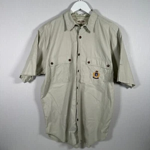 Aviator Short Sleeve Shirt Mens Large Grey Beige Button Up Embroidered Logo - Picture 1 of 13