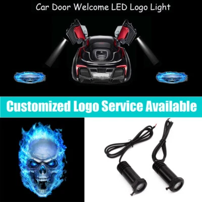 2x Blue Flaming Skull Ghost Rider Logo Car Door Welcome LED Light Projector - Image 1 of 4