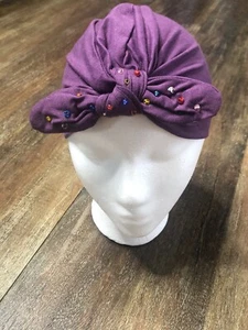 Hand Beaded Purple Turban girl's baby beanie cap New - Picture 1 of 4