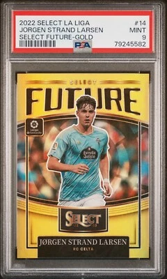 2022-23 JORGEN STRAND LARSEN PANINI SELECT FUTURE LALIGA 14 GOLD PRIZM /10 PSA 9 - Image 1 of 2
