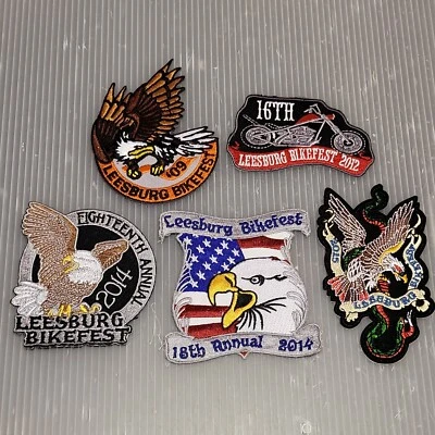 Leesburg Bikefest Patch Lot Of 5 ~ Iron-On/Sew-On Embroidered Applique Harley  - Image 1 of 4
