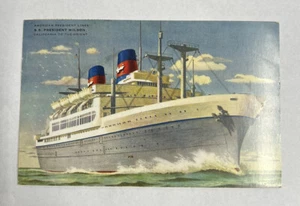 VTG Postcard SS President Wilson American Lines 1956 JAPAN Stamp Fancy Cancel - Picture 1 of 6