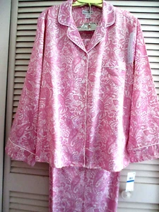 MISS ELAINE CLASSIC PJ SET BRUSHED BACK SATIN PINK/IVORY PAISLEY XL NEW - Picture 1 of 13