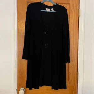Cardigan donna lungo nero vintage Chico's taglia 2 aperto sul fondo chiusura cravatta superiore - Foto 1 di 9