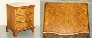 VINTAGE BURR WALNUT SERPENTINE FRONTED NIGHTSTAND SIDE TABLE CHEST OF DRAWERS - Picture 1 of 15