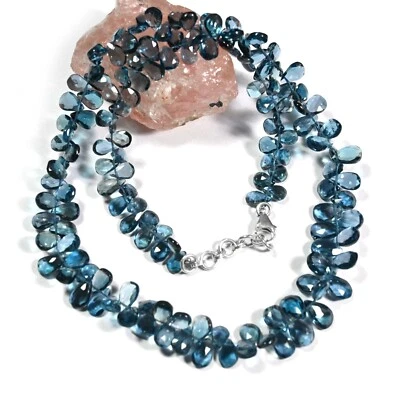 Collar fino natural A+++ topacio azul Londres cuentas de pera facetadas 18" hombres mujer Foto 1 de 4