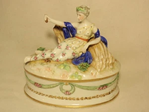 Alemania Ackermann Fritze Volkstedt Dama Figura Joyería Caja Baratija *tal cual* - Imagen 1 de 12