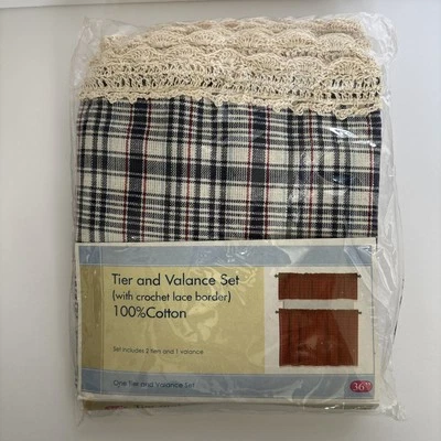 "Juego de cenefa Cottage Core 2 niveles y 1 36"" borde de encaje a cuadros ganchillo granja" Foto 1 de 4