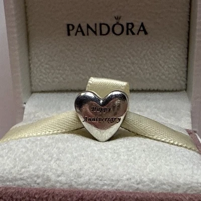 189B NWOT AUTH PANDORA SS/14K TWO TONE HAPPY ANNIVERSARY HEART CHARM #791290 RET - Image 1 of 4