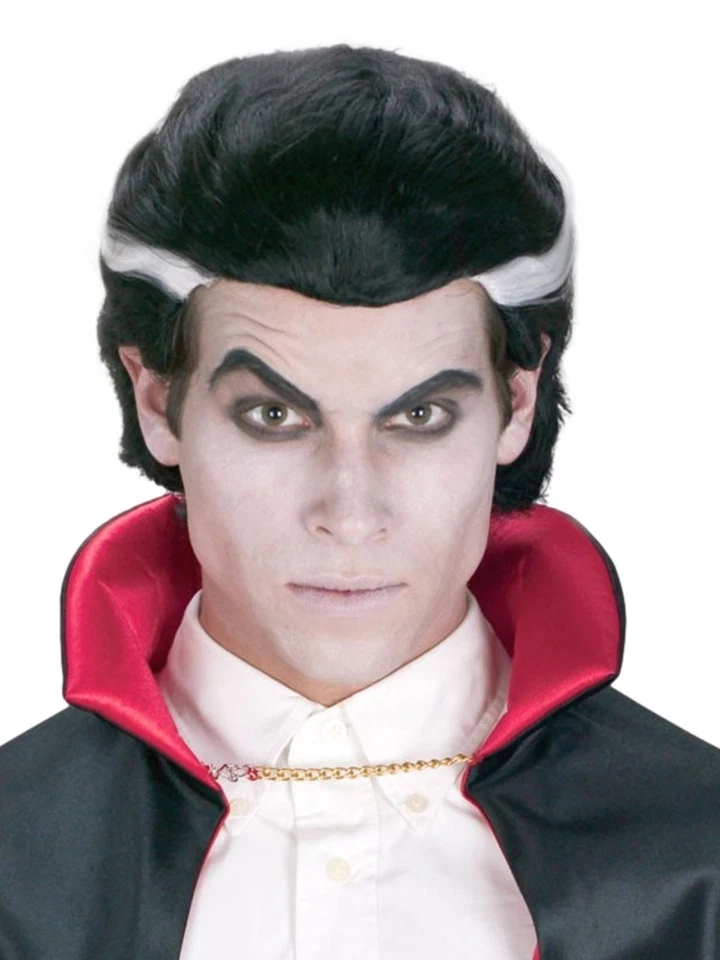 Fun World Mens Classic Vampire Black Wig With Silver Streaks - Image 1 of 1