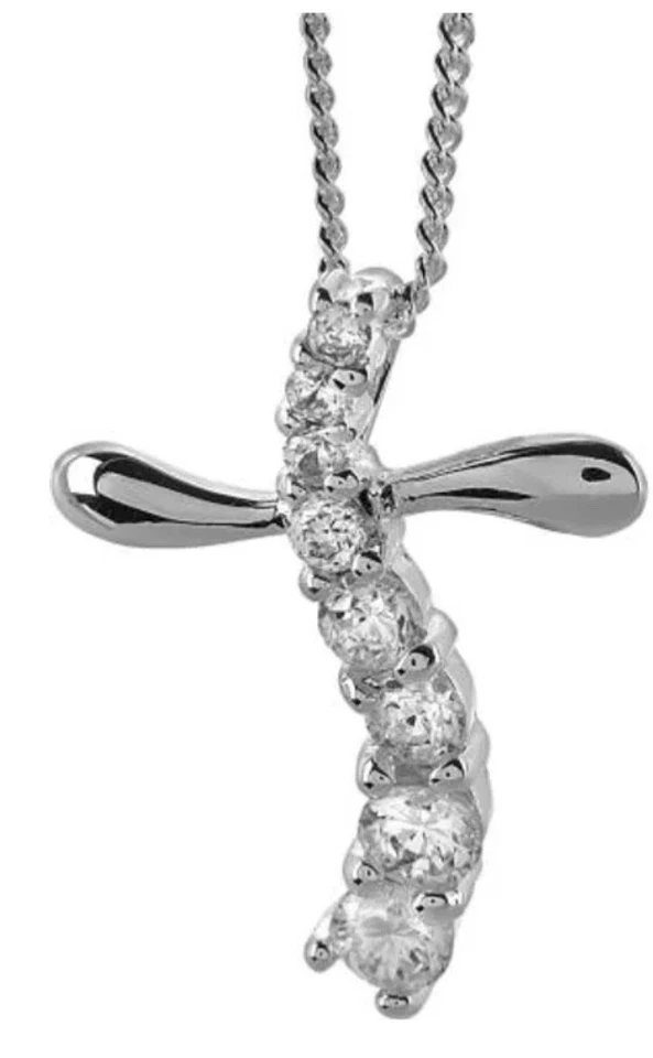 Ожерелье с дорожным крестом и фианитом 18 дюймов - Изображение 1 из 1