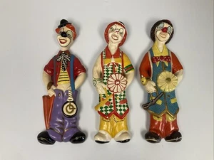 Vintage Clown Wall Plaques Ceramic Large Set of Three Portuguese - Picture 1 of 13