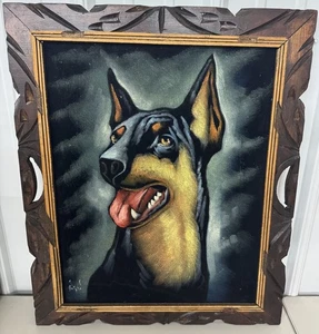 Pintura de terciopelo Doberman Pinscher vintage 20,5”x24,5” arte para perros - Imagen 1 de 7