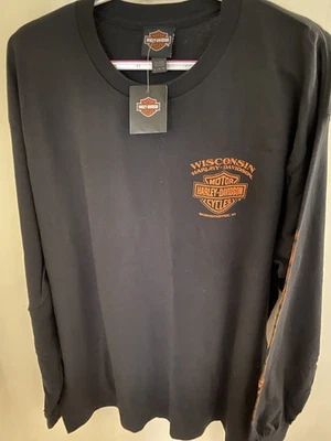 Camiseta Harley-Davidson masculina manga longa preta XL Oconomowoc, motociclista de Wisconsin - Imagem 1 de 4