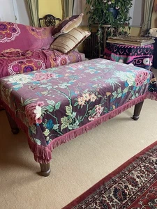 53x38β Velvet Floral Fringed Country House Sofa Stool Cover Tablecloth - Picture 1 of 6