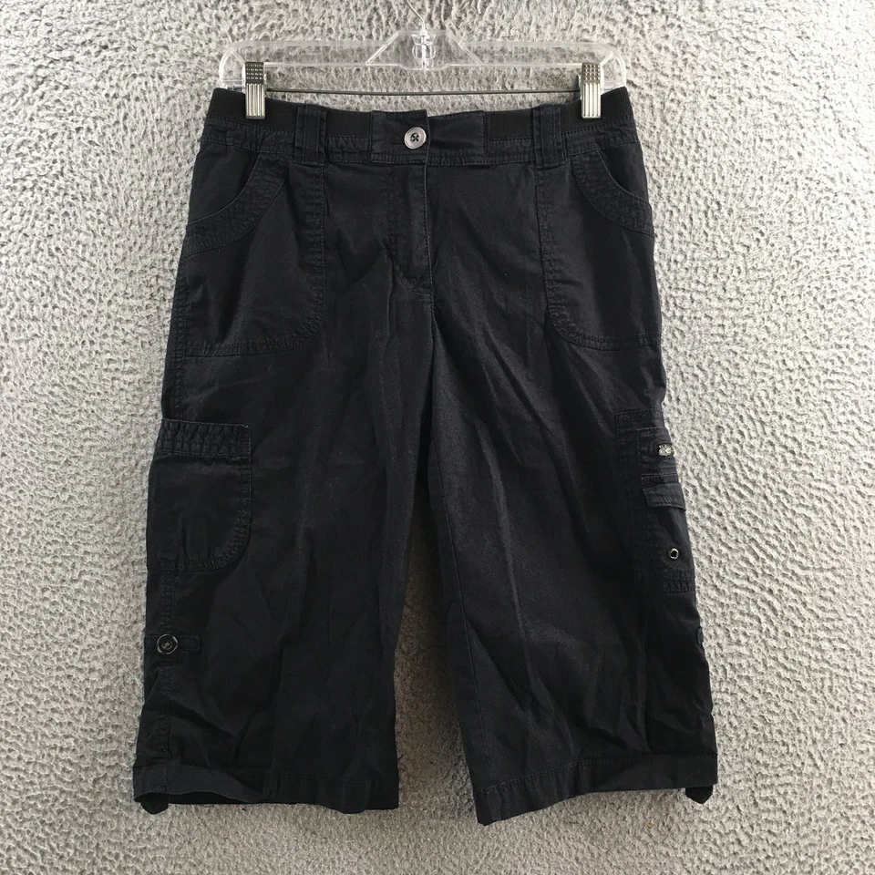 Chicos Cargo Corto Mujer 0 Negro Mezcla Algodón Tiro Medio Plano Frontal Bolsillo Informal Foto 1 de 4