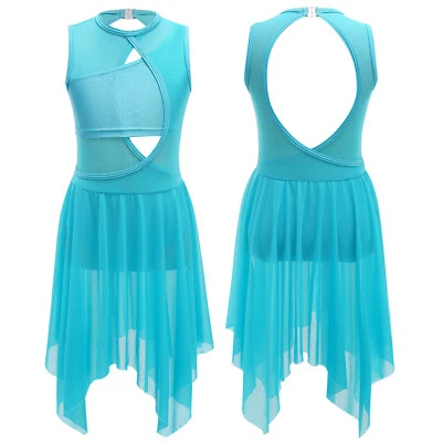 Kids Girls Backless Ballet Leotard Dress Sheer Tulle Skirt Lyrical Dance Costume - Image 1 of 4