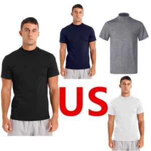 Men Summer Casual Slim Fit Pullover Tops Mock Turtleneck Short Sleeve T-Shirt - Picture 1 of 52