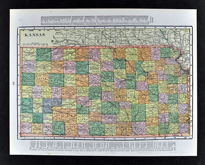 c 1900 Cram Index Map Kansas Topeka Wichita Lawrence Leavenworth Atchison  - Image 1 of 2