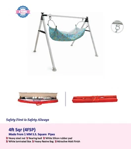 Indischer Stil Babywiege 4 Fuß Quadratisch Ghodiyu Tragbar und Faltbar mit Hängematte - Bild 1 von 4